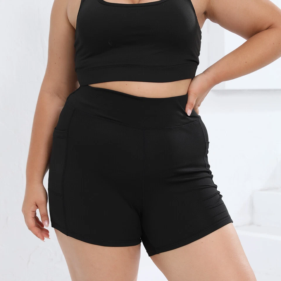 Pantalones Cortos con Bolsillos para Mujer Deportes Talla Grande Yoga Pantalones Cortos Gimnasio Fitness 0XL-4XL Foto 3 de 4