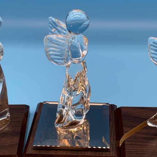 Vintage DACRA Glass Praying Angels On Wood Base Set Of 3 - Picture 6 of 18
