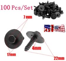 100PCS Car Body Fender Metal Screws Bumper Moulding Retainer Clips Bolts 7mm Hex