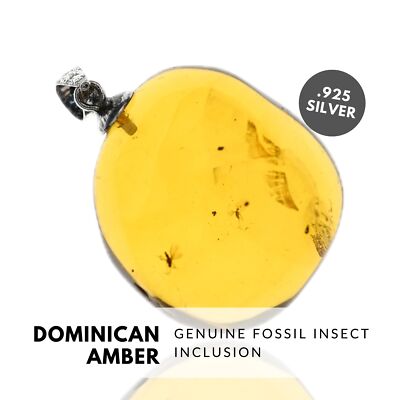 GNATS - Natural Dominican Amber Pendant, Fossil Inclusion, Sterling Silver