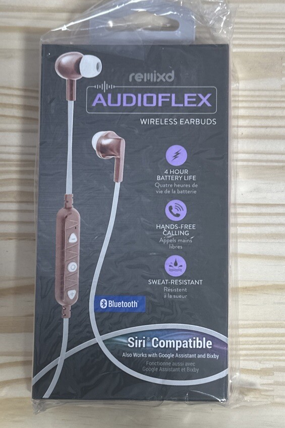 Audioflex Rose Gold Bluetooth Wireless Earbuds Sweat Resistant