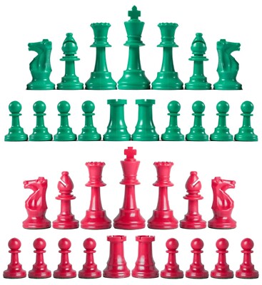Staunton Triple Weighted Chess Pieces   Full Set 34 Green & Red -  4 Queens  