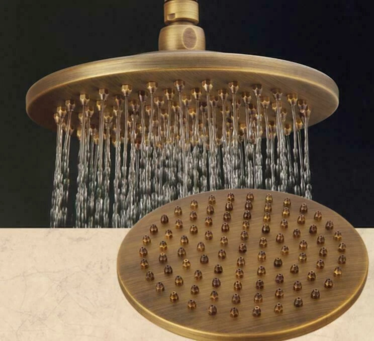 Traditional Antique Brass 8"Round Bathroom Rain Shower Head Replacement 