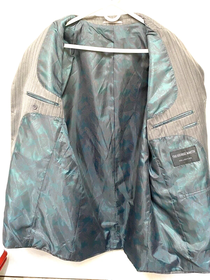 George Martin Collection Men Gray 2 Piece Suit SZ 36 nylon paisley lining — 第 4/4 张图片