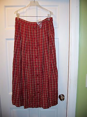 Size 12 The Villager Vintage Button Up Red Gingham Midi Skirt with Pockets