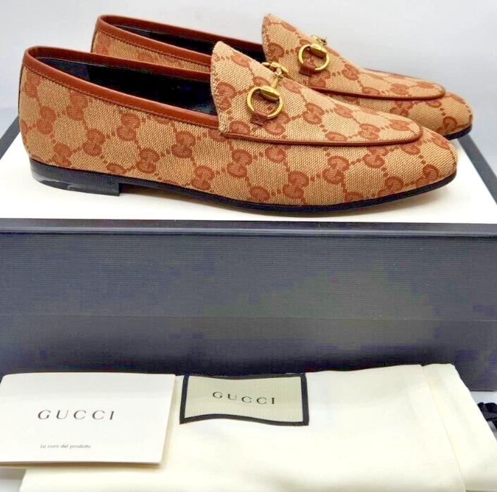 Mocassins femme Gucci Jordaan GG en toile beige tapis/rouille EU40 US10