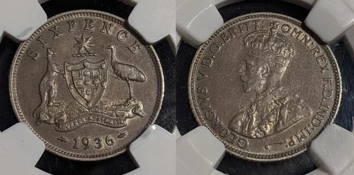 1936 Sixpence 6d Australia SINNATHURAY COLLECTION NGC XF Details Stained #2490