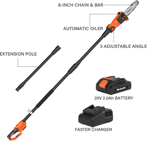 Pole Saw 8-Inch Cordless Pole Saws for Tree Trimming, 15-Feet MAX Reach Electric - Picture 2 of 12