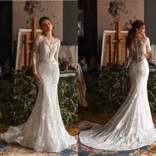 Bohemian Mermaid Wedding Dresses Long Sleeves with Sweep Train Bridal Gowns