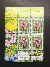 JERSEY - 2005-11 WILD FLOWERS. 15P BOG PIMPERNEL BLOCK OF 4 NHM SG 1216