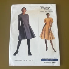 Vintage VOGUE  Pattern Geoffrey Beene #2354 Dress Half Sizes 12  14 16 UC/FF