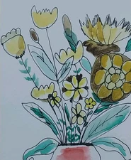 GAT ORIGINAL PAINTING Expressionism Floral Flowers In Vase 8x6 ARTWORK