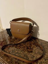 Brown Pebbled Shoulder Bag with Logo Accent, Magnetic Closure, Adjustable Strap