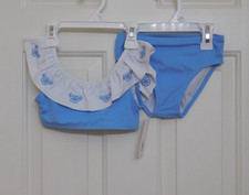 NWT 2pc Janie and Jack Blue Embroidered Ruffle Trim Swimsuit sz 4 5 6 or 7