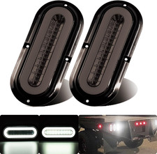 2Pcs 6" Inch Smoked Lens Oval White Halo 52 Leds Trailer Lights W/Flange