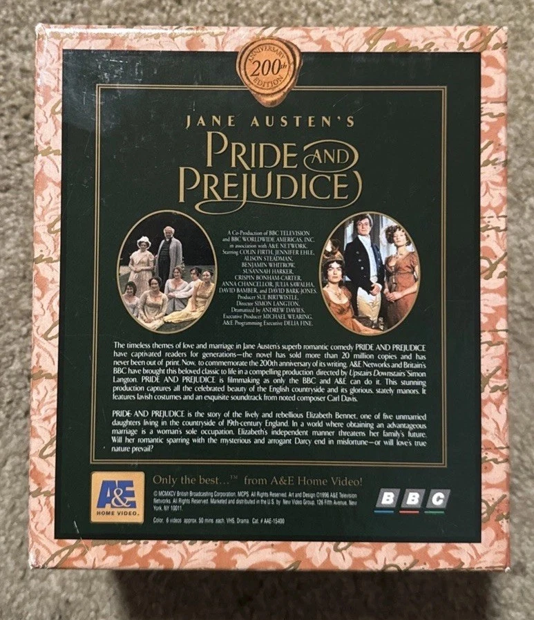 Pride and Prejudice VHS, 1996, 6-Tape Set) Colin Firth Jennifer Ehle - Image 3 of 3