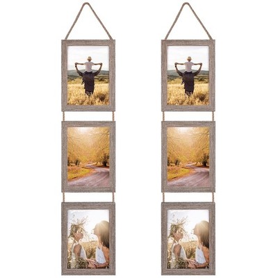 5x7 Collage Hanging Triple Picture Frames Set, Rustic 6 Opening Vertical Fram...