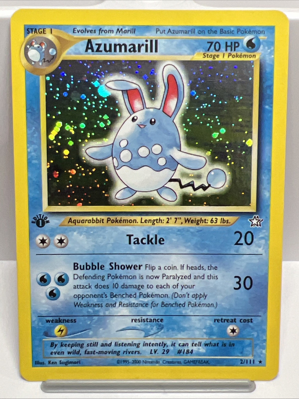 Azumarill 1st Ed. 2/111 Holo Rare Neo Genesis Pokemon Card 2000. NM