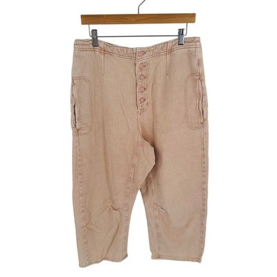 We The Free Osaka Mid Rise Barrel Jeans Peach Button Fly Cropped Denim Raw 31