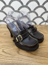 Mudd Brown Platform Clogs Heeled Buckle Mules Size 7.5M Chunky Heel Y2K Shoes