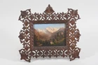 R14A50- miniature painting Alpine landscape in finely carved frame 1st half 19th century