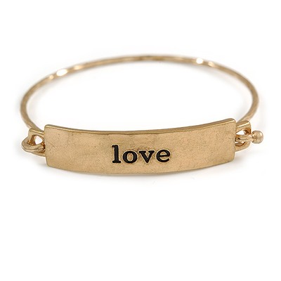 Vintage inspirierter gehämmerter ''Love'' Platte schmaler Armreif Armband in getragenem Goldton -