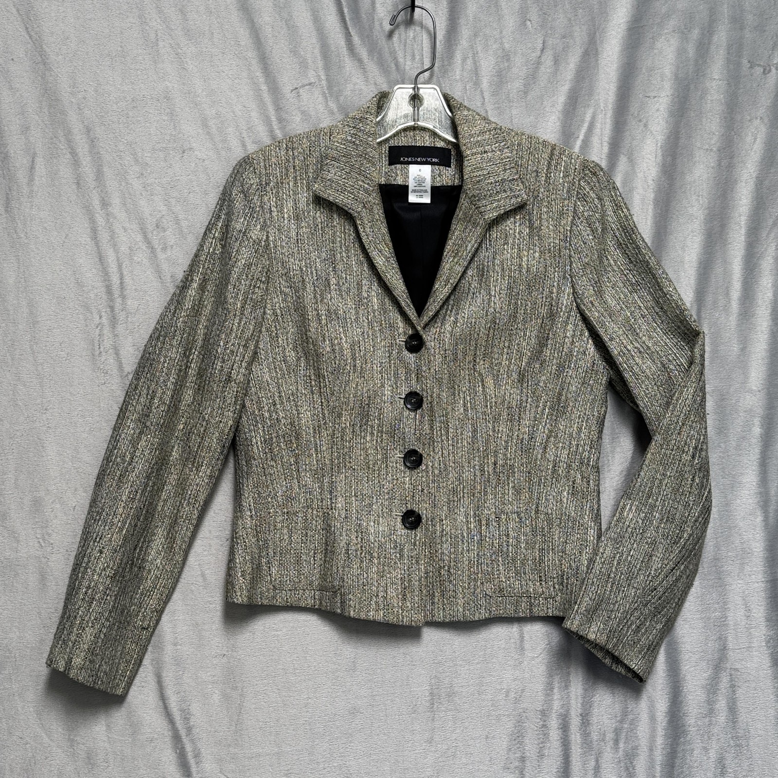 Jones New York Blazer Womens 6 Gray Metallic Textured Lined Button Jacket Career