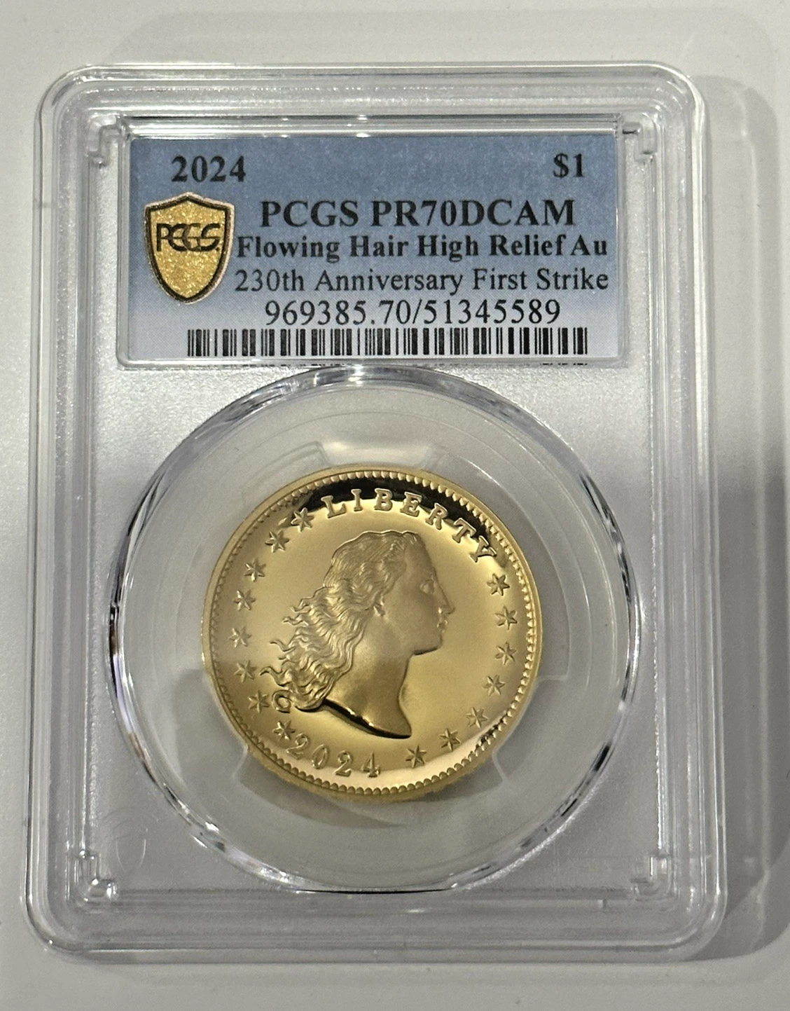 2024 Gold Flowing Hair Dollar PCGS PR-70 DCAM 230th Anniversary