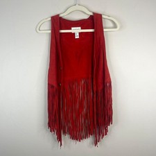 Genuine Leather Festival Vest Womens Medium Fringe Cowgirl Boho Hippie Rodeo