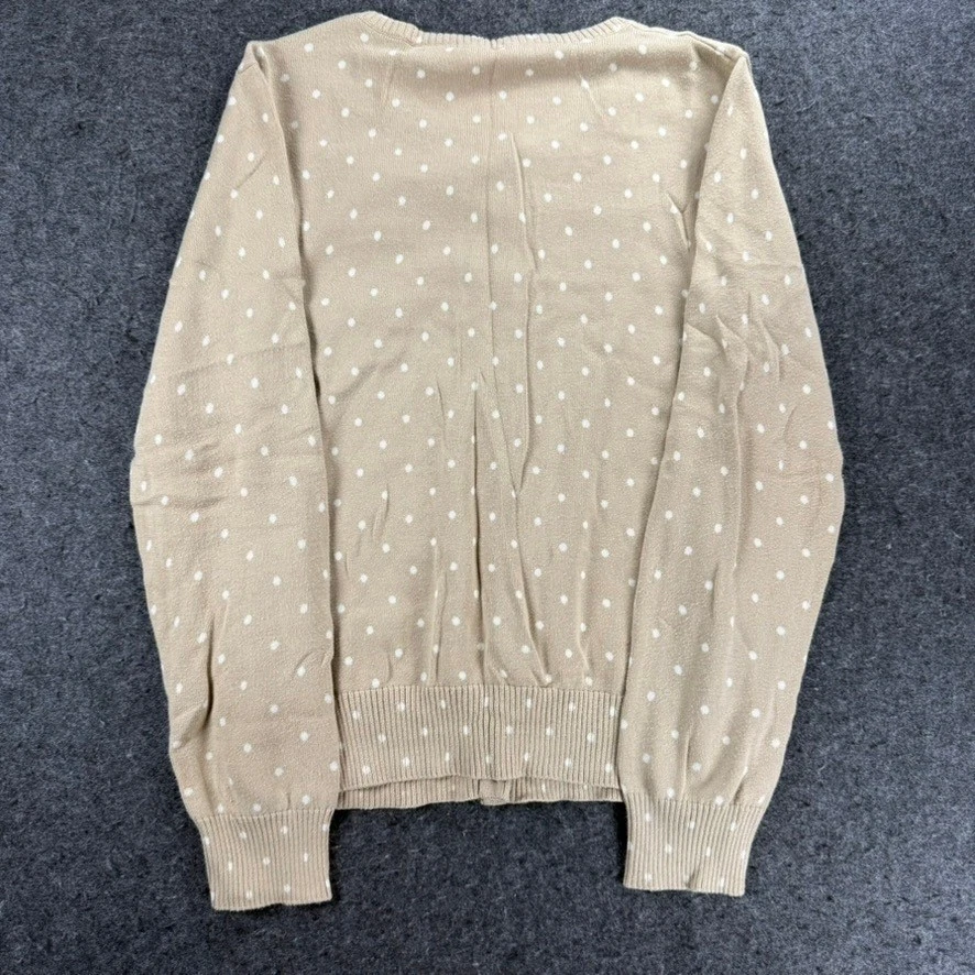 Cárdigan suéter L.L.Bean para mujer talla M beige blanco lunares algodón tejido top Foto 4 de 4