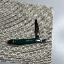 Vintage Colonial Prov USA 2-Blade Folding Pocket Knife Green Handle Made in USA