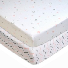 2 Pack 100 Natural Cotton Fitted Mini Crib Sheets 38" x 24" - Soft Breatha...