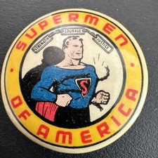 rare original 1st Version c. 1940 SUPERMEN OF AMERICA pinback button HI-GRADE ^