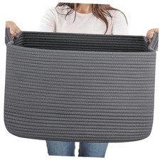 65L Large Storage Basket, Cotton Rope Woven Blanket 19.7"x15.7"x11.8" Dark Grey