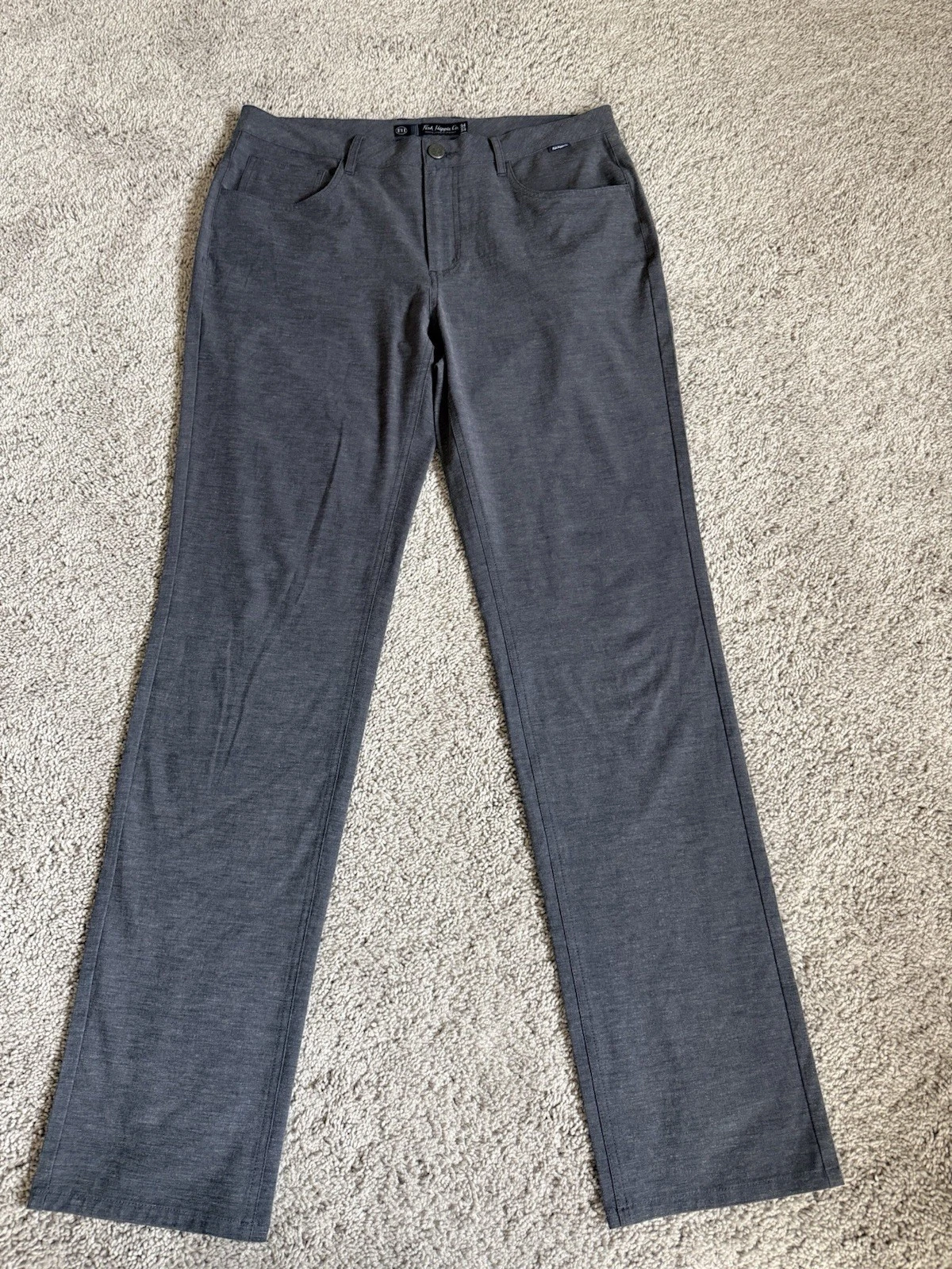 Fish Hippie Men's Gray Bonita 5 Pocket Pants 34x34 Straight Leg Flat Front