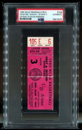 Len Bias v. David Robinson - PSA Ticket Basketball 1985 NCAA Maryland Navy 3/17