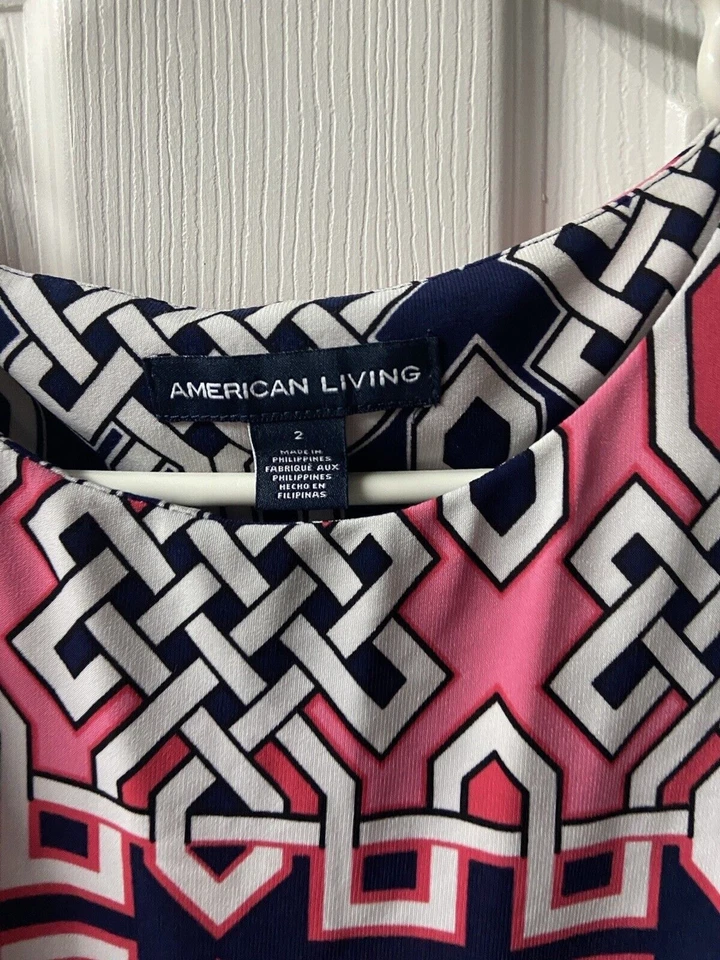 American Living Dress Womens Size 2 Pink Geometric Knit Stretch Pull On - Image 4 of 4