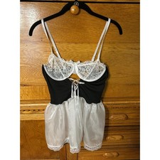 Coquette Lace Babydoll Chemise French Maid Lingerie Bow Detail Gothic Romance