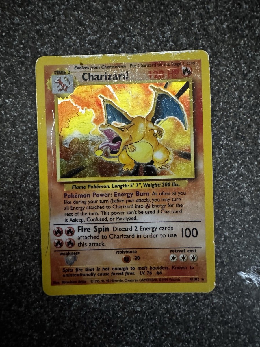 Pokmon TCG Charizard Base Set Holo Unlimited Rare Card 4/102 1995 Damaged  | eBay