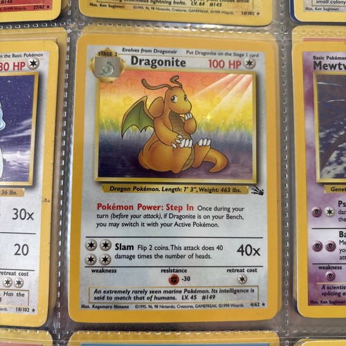 Pokemon Dragonite Holo Card 4/62 Fossil 1999 Vintage Rare