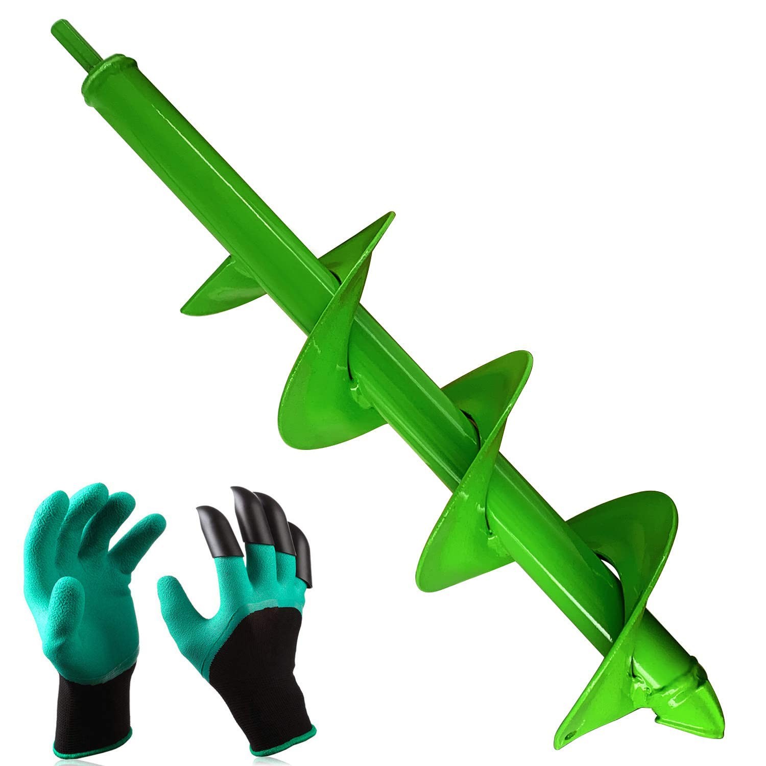 【Reinforced】10 x 40cm Garden Auger Drill Bit 40cmx10cm(spiral head), Green