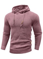 Mens Hooded Sweatshirt Long Sleeve Solid Knitted Hoodie Pullover Sweater Grape