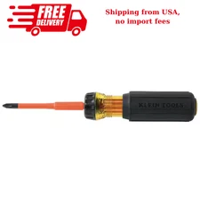 Klein 32293 Flip-Blade Insulated Screwdriver, 2-in1, Ph Bit #2, Sl Bit 1/4-Inch