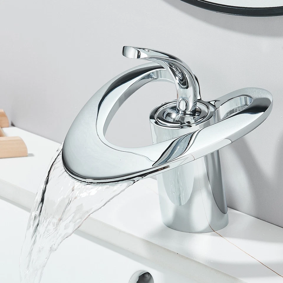 Wasserfall Waschtischarmatur Badarmatur Wasserhahn Bad Waschbecken Mischbatterie - Bild 3 von 4