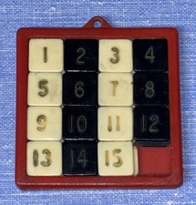 Vintage Slide Number Puzzle 1-15 Red Tray w/ Hanger Plastic Toy Game Fidget