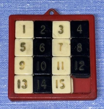 Vintage Slide Number Puzzle #1-15 Red Tray w/ Hanger Plastic Toy Game Fidget