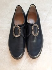 Haferlschuhe Trachtenschuhe Gr. 10,5 Leder schwarz mit silberner Zierspange