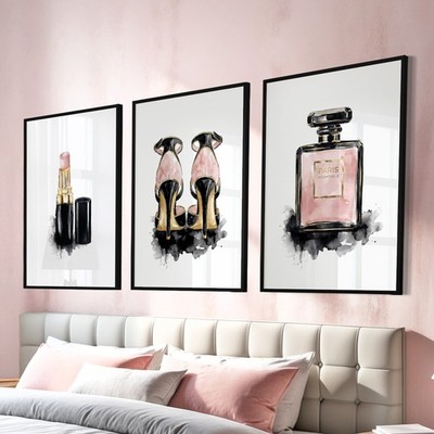 Mode Wandkunst Schönheit Parfüm Absätze Make-up Drucke Mädchen Schlafzimmer Dekor 3er Set