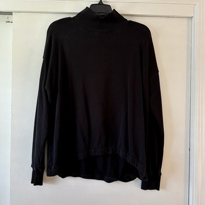 LOFT Mock Neck Sweatshirt Cinched Waist Black Women s Size S EUC