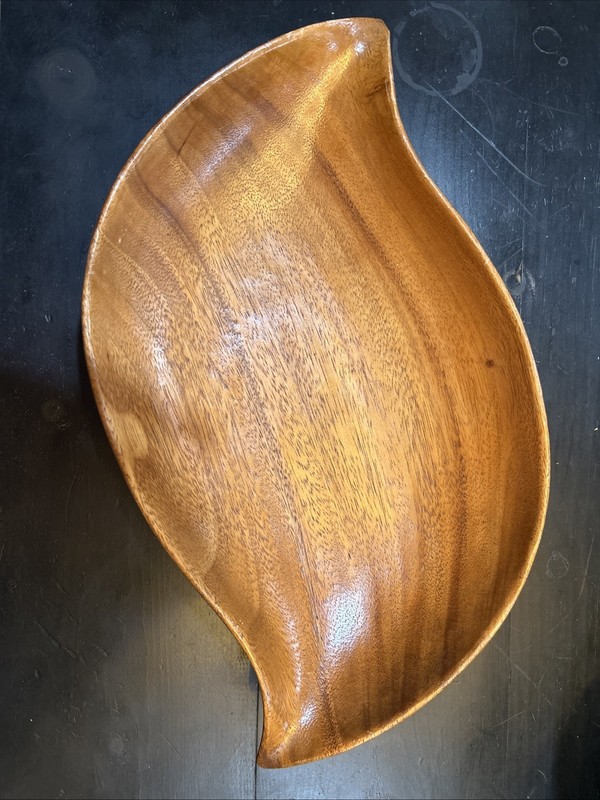 Vintage MCM Monkey Pod Type Wavy Edge Wood Serving Bowl  18” L x 10" W Ish
